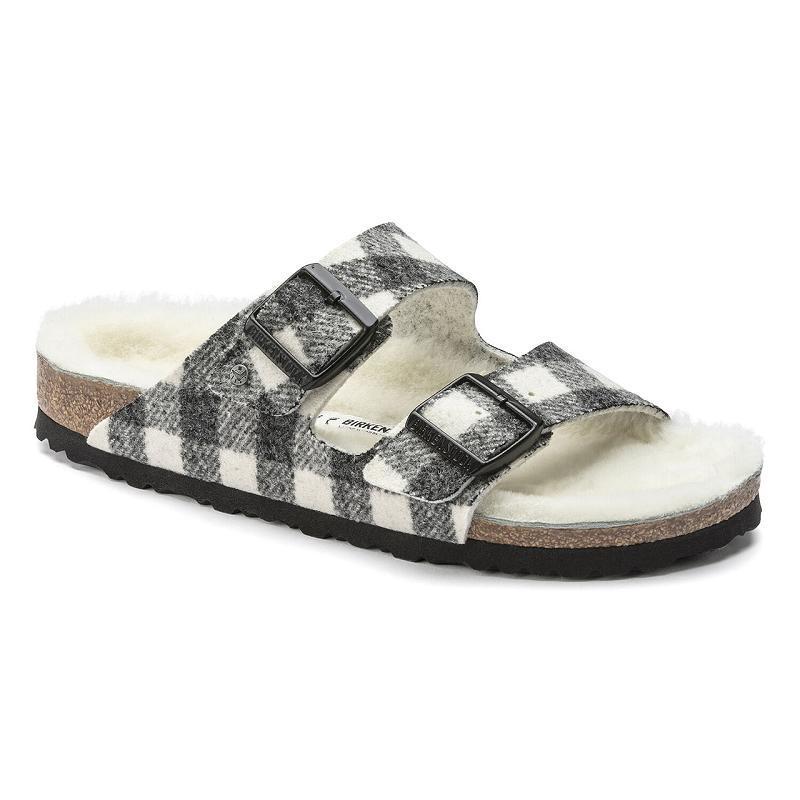 Birkenstock Shearling Plaid Wool Arizona Dame Hvide | DK 83ILH